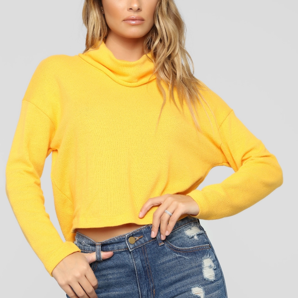 Fashion Nova Mustard Yellow Crop Top Sweater: SIZE